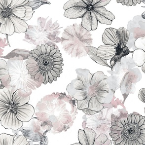 Twall Naturalist hand drawn gray tones Photoreal Floral