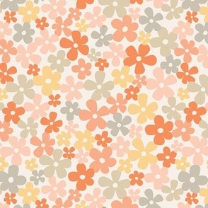 Retro flower blossom summer - boho retro floral groovy seventies orange beige tan brown on ivory