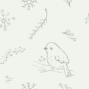Winter Bird on Holly Branch_Green_LRG