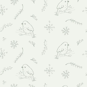 Winter Bird on Holly Branch_Green_MED