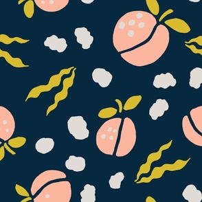 Peaches naive Scandi vibe fruit design