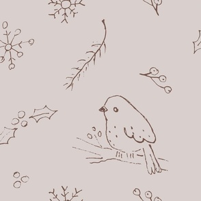 Winter Bird on Holly Branch_Tan_LRG