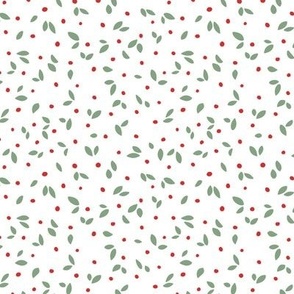 Minimalist scandinavian abstract Christmas theme petals and berries green red on white SMALL