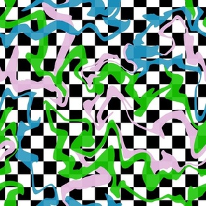 Y2K Checkerboard Liquefied black and white psychedelic 