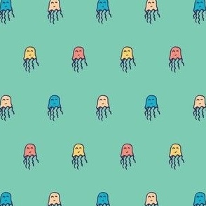 Funny pink and blue jellyfish on aqua background - 
