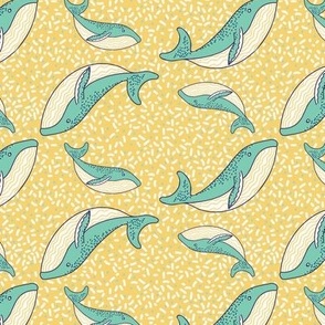 Baby whale - mama whale - yellow background - medium
