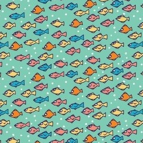 Colourful quirky fish on aqua background - small