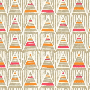 triangles woodblock print pink orange