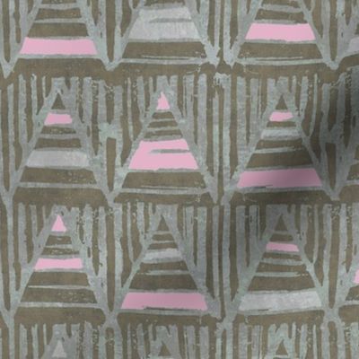 triangles woodblock print gray pink