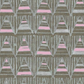 triangles woodblock print gray pink