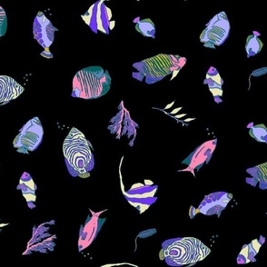 Fishy Fish pattern bright fishes on Black