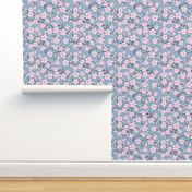 Romantic cherry blossom - springtime in Japan flowers and branches pink brown on moody blue 