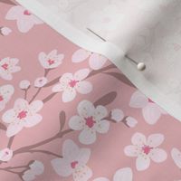 Romantic cherry blossom - springtime in Japan flowers and branches pastel pink brown on blush 