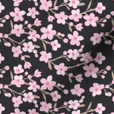 Romantic cherry blossom - springtime in Japan flowers and branches pink blush beige on charcoal gray 
