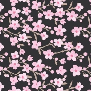 Romantic cherry blossom - springtime in Japan flowers and branches pink blush beige on charcoal gray 