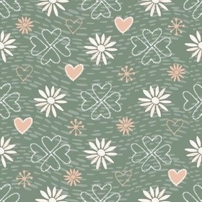 Christmas Snowflakes, hearts and flowers - Sage