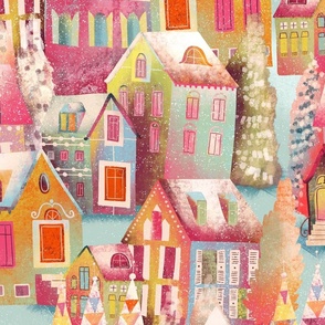 snowy happy winter village // large