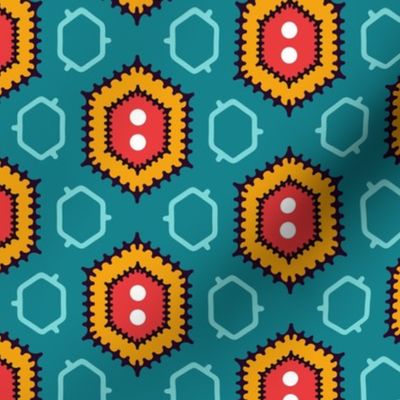 Hexagons in orange and teal 