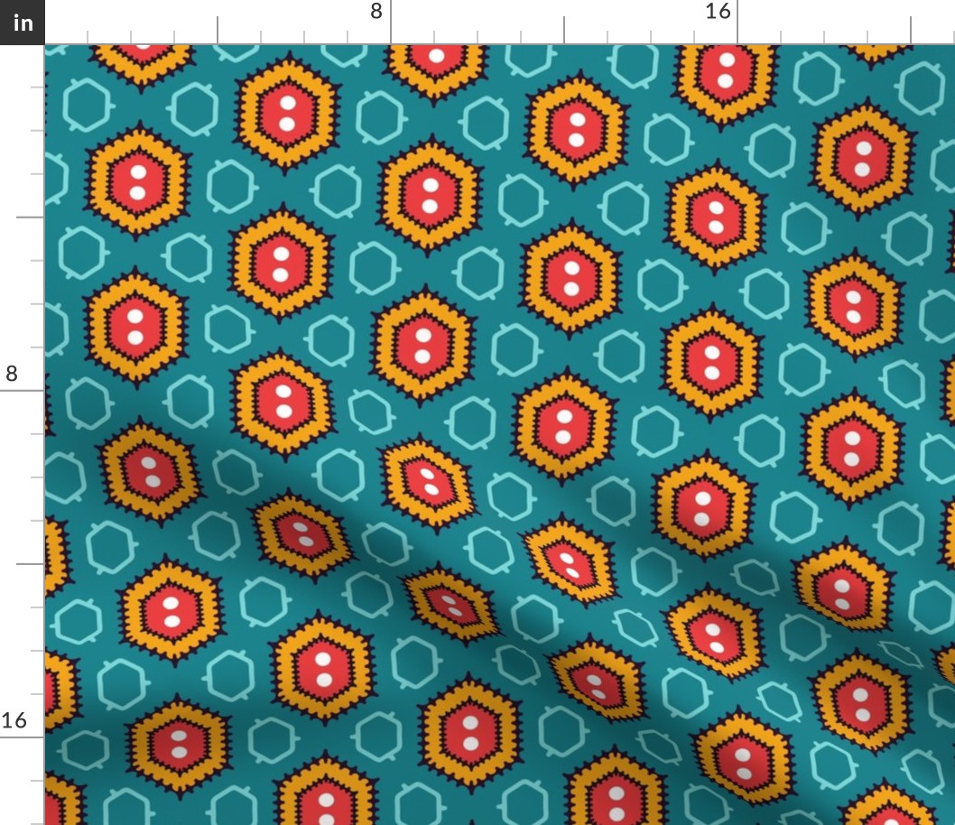 Hexagons in orange and teal 