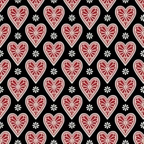 (S) Black forest hearts folk art style black white red
