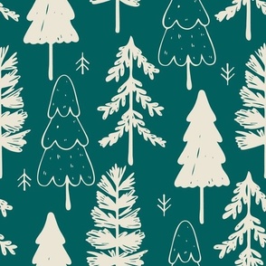 Pine Forest - Cream and Emerald