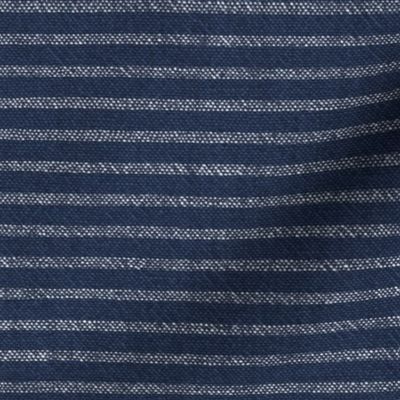 Navy and White Chambray Stripe | Navy blue and white stripes on a chambray pattern, dark blue and white French ticking, weave pattern for upholstery, rustic decor and apparel.