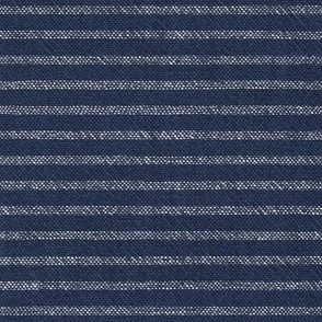 Navy and White Chambray Stripe | Navy blue and white stripes on a chambray pattern, dark blue and white French ticking, weave pattern for upholstery, rustic decor and apparel.
