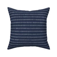 Navy and White Chambray Stripe (large scale) | Navy blue and white stripes on a chambray pattern, dark blue and white French ticking, weave pattern for upholstery, rustic decor and apparel.