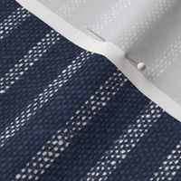 Navy and White Chambray Stripe (large scale) | Navy blue and white stripes on a chambray pattern, dark blue and white French ticking, weave pattern for upholstery, rustic decor and apparel.