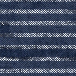 Navy and White Chambray Stripe (xl scale) | Navy blue and white stripes on a chambray pattern, dark blue and white French ticking, weave pattern for upholstery, rustic decor and apparel.