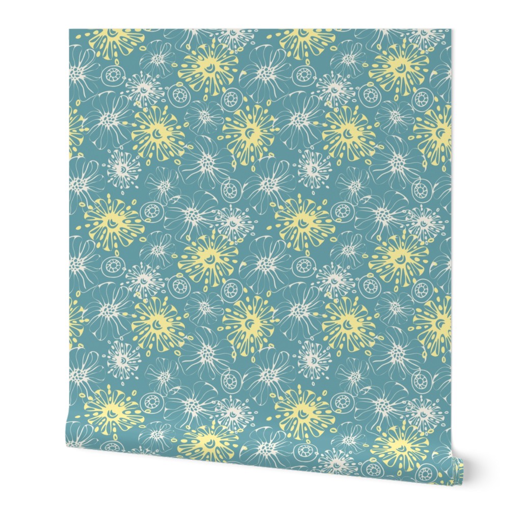 Nimbus hand drawn floral | Blue and Yellow | Apricity Design Challenge