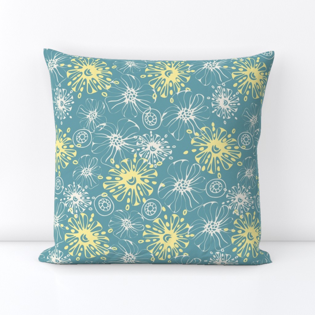 Nimbus hand drawn floral | Blue and Yellow | Apricity Design Challenge