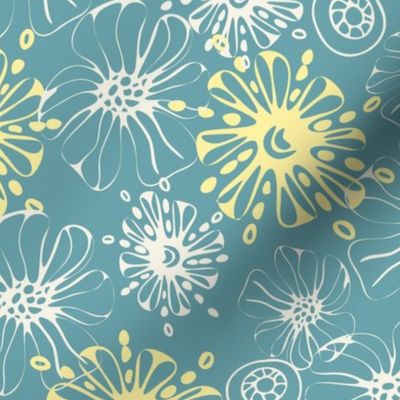 Nimbus hand drawn floral | Blue and Yellow | Apricity Design Challenge