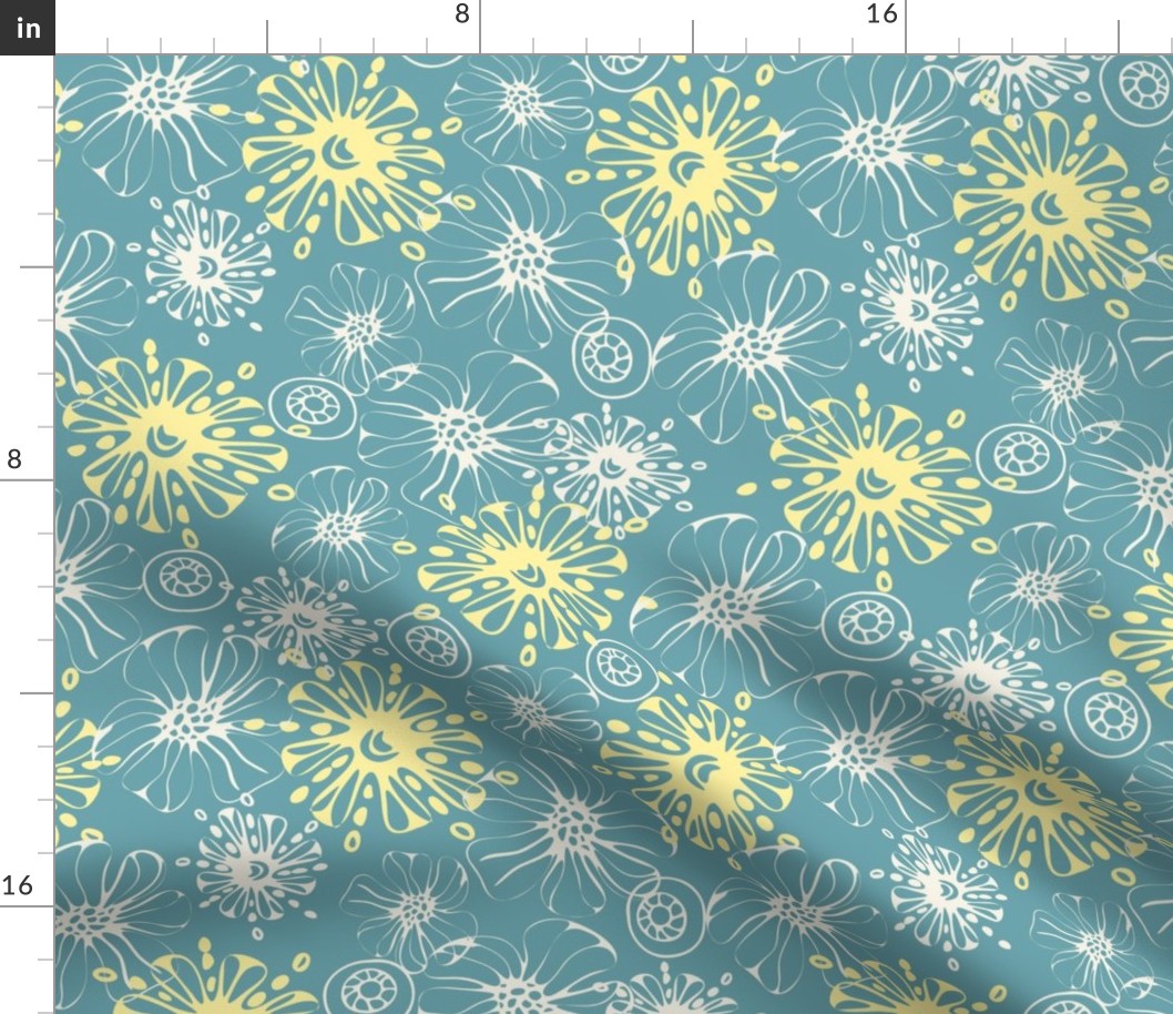 Nimbus hand drawn floral | Blue and Yellow | Apricity Design Challenge