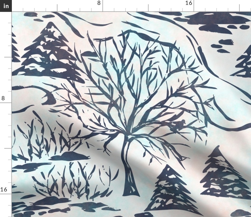 Winter Trees - Snowy Landscape - Apricity - Dark Blue