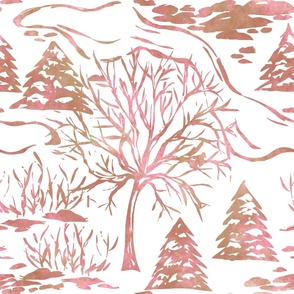 Winter Trees - Snowy Landscape - Apricity - Warm Pink 