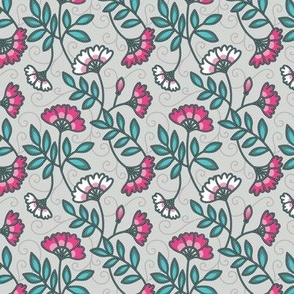 Batik Florals 2 - Pink and Grey