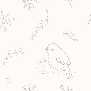 Winter Bird on Holly Branch_Ivory_LRG