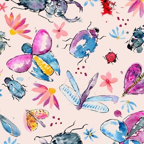 Watercolor Doodle Bugs - Large