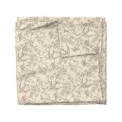 French Country Vintage Birds and Roses_Taupe Gray Brown_Medium
