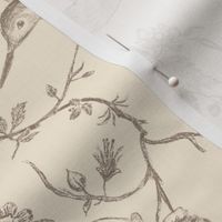 French Country Vintage Birds and Roses_Taupe Gray Brown_Medium