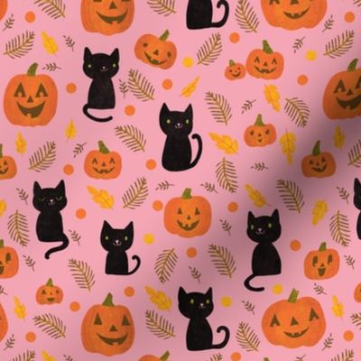 Spooky Halloween Black Cats & Pumpkins