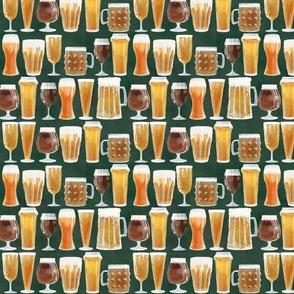 Pints of Beer, Mugs, Glasses, Goblets Aligned Directional Small Scale Pub Wallpaper and Decor