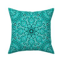 Swirling Mandala In Black and Gray on Turquoise Blue