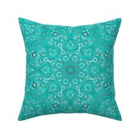 Swirling Mandala In Silvery Gray on Turquoise Blue