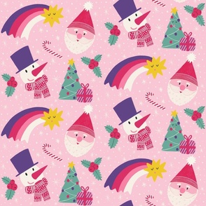 Fun Christmas Icons on a pink background 