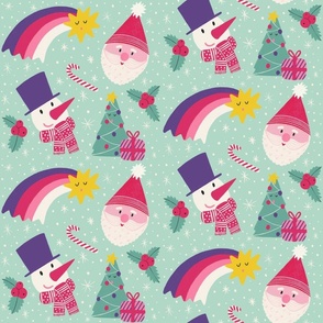 Fun Christmas Icons on a teal background 