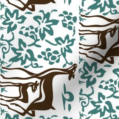 Arts & Crafts deer & grapes - reverse - vector - teatowel - dk brown-29 bluegreen-175 - white