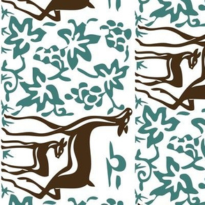 Arts & Crafts deer & grapes - reverse - vector - teatowel - dk brown-29 bluegreen-175 - white