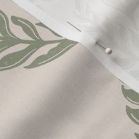 Coastal Chic - wavy botanical stripe with seaweed and nautical circle medallions  - Lichen green on white coffee, dusty white - large